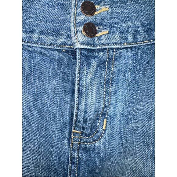 Vtg Abercrombie & Fitch Jean Mini Skirt Size 2 Blue Denim Lowrise Distress Y2K R - Picture 3 of 5